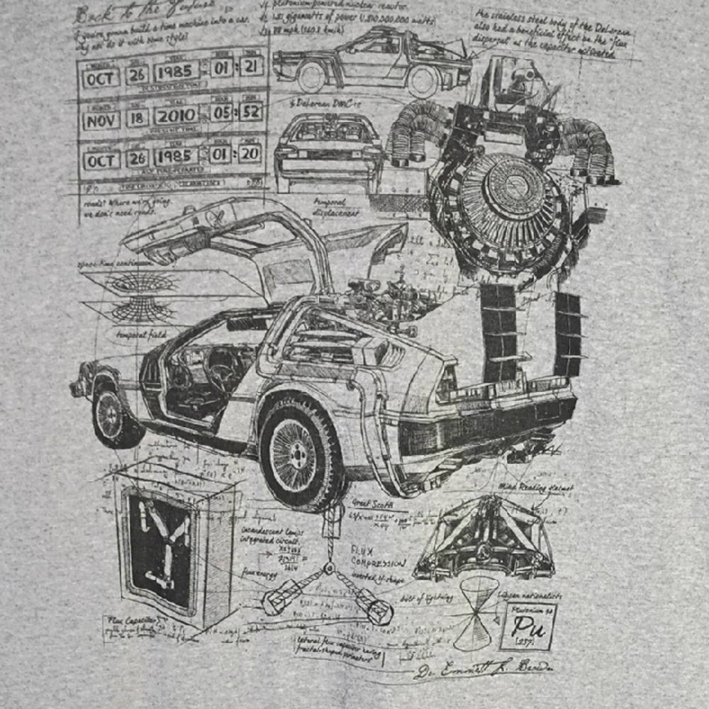 Back To The Future Delorian 3XL Gray Short Sleeve Graphic T-shirt Lootwear